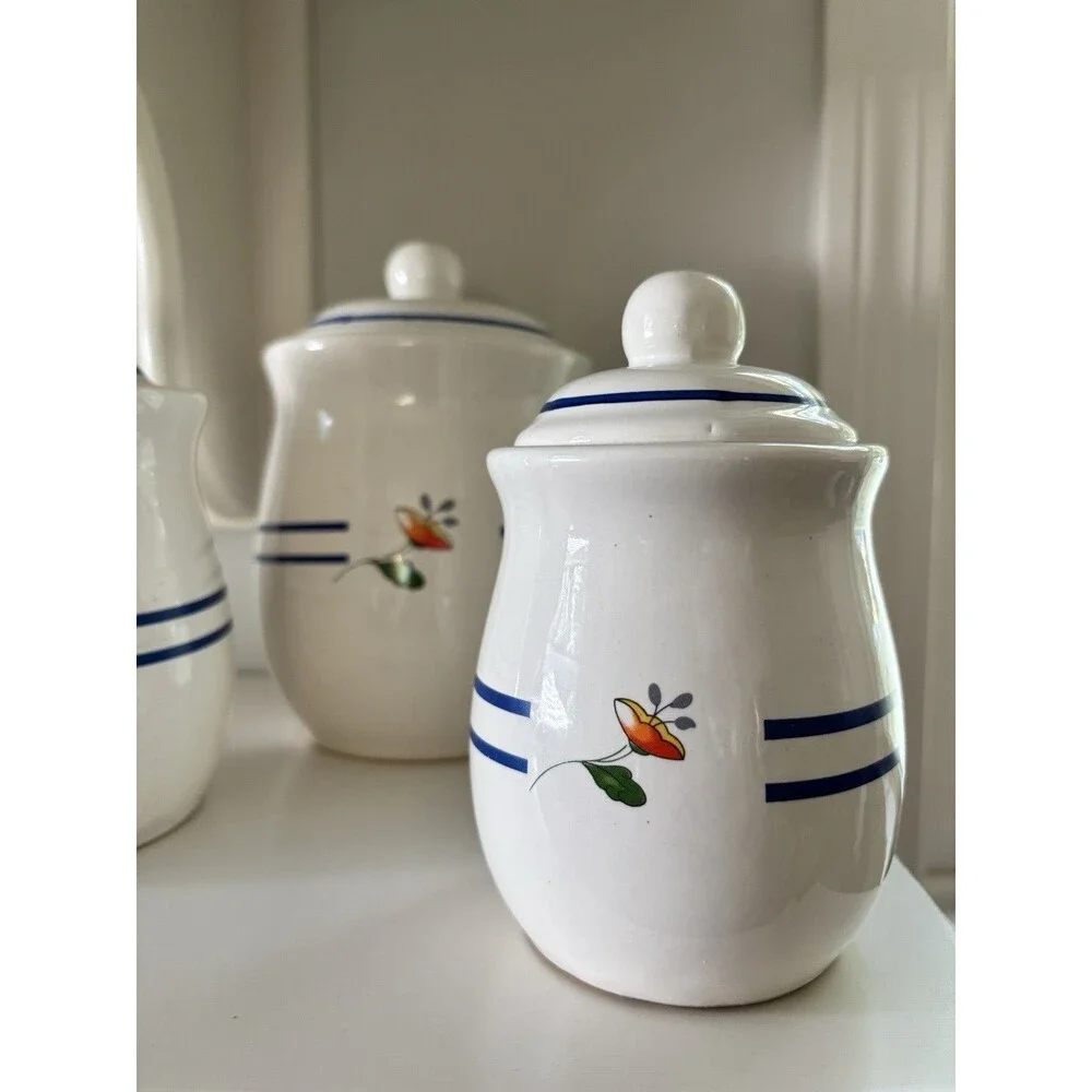 Vtg Floral Canister Set Set of 3 Ceramic Canisters Granny/Cottage Core 80s 90s